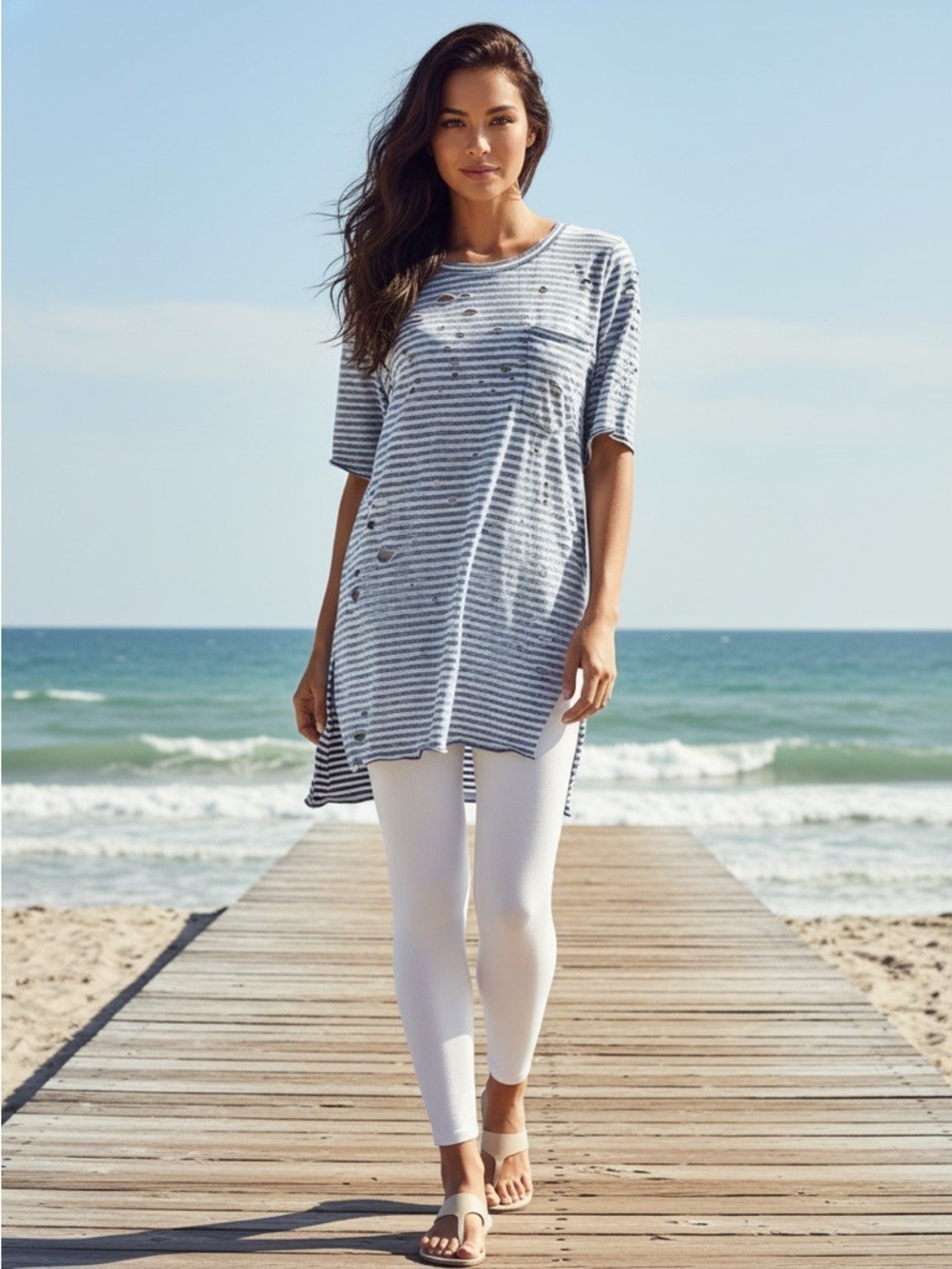 Free People We The Free Distressed Striped T-Shirt Medium Grunge Indie Sleaze M